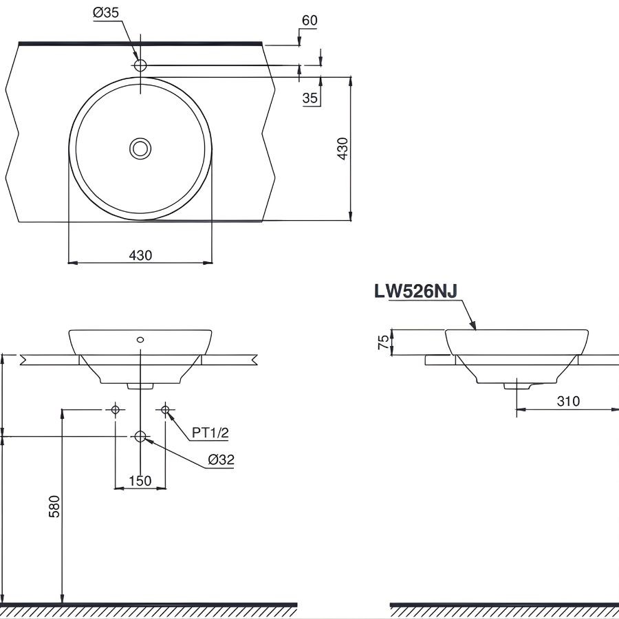 Chậu rửa Lavabo đặt bàn Toto LW526NJU