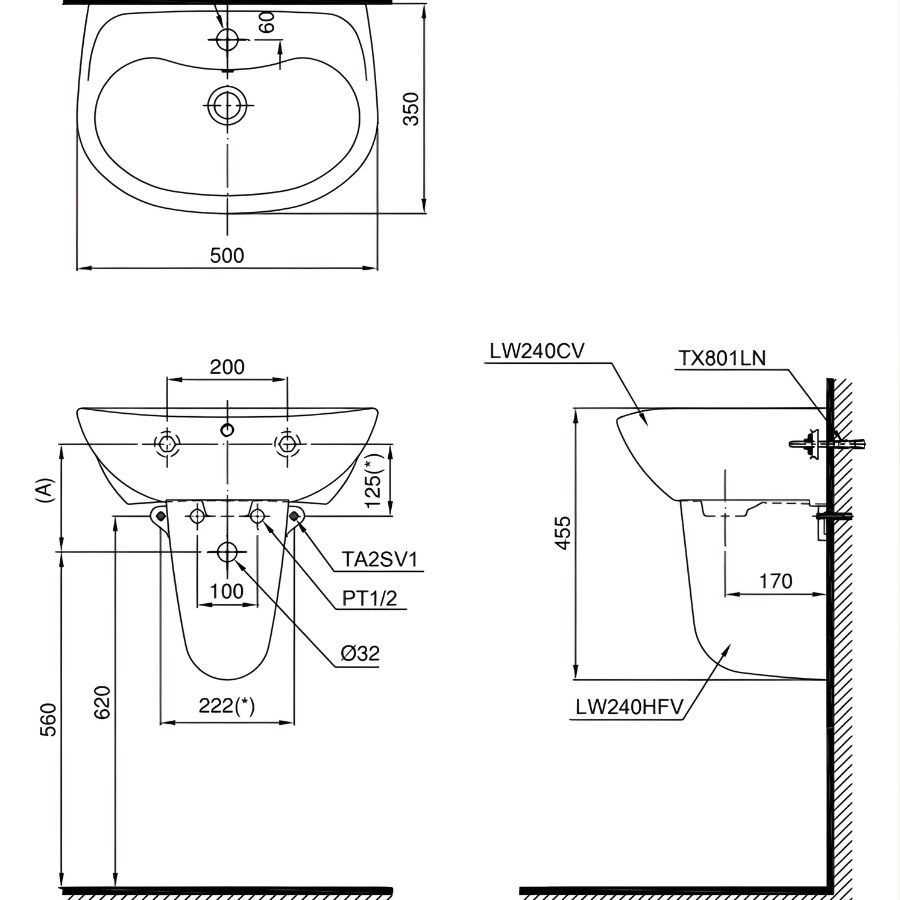 Chậu rửa Lavabo treo tường Toto LHT240CS