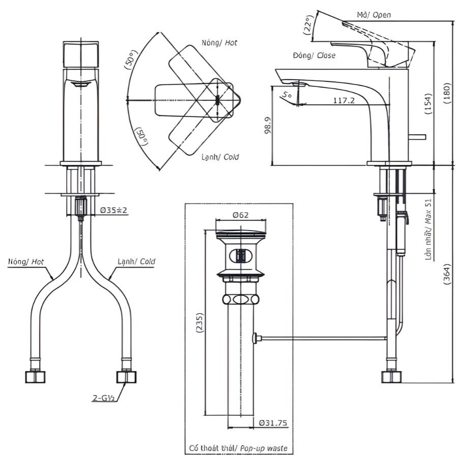 Vòi lavabo nóng lạnh TOTO TLG07301V