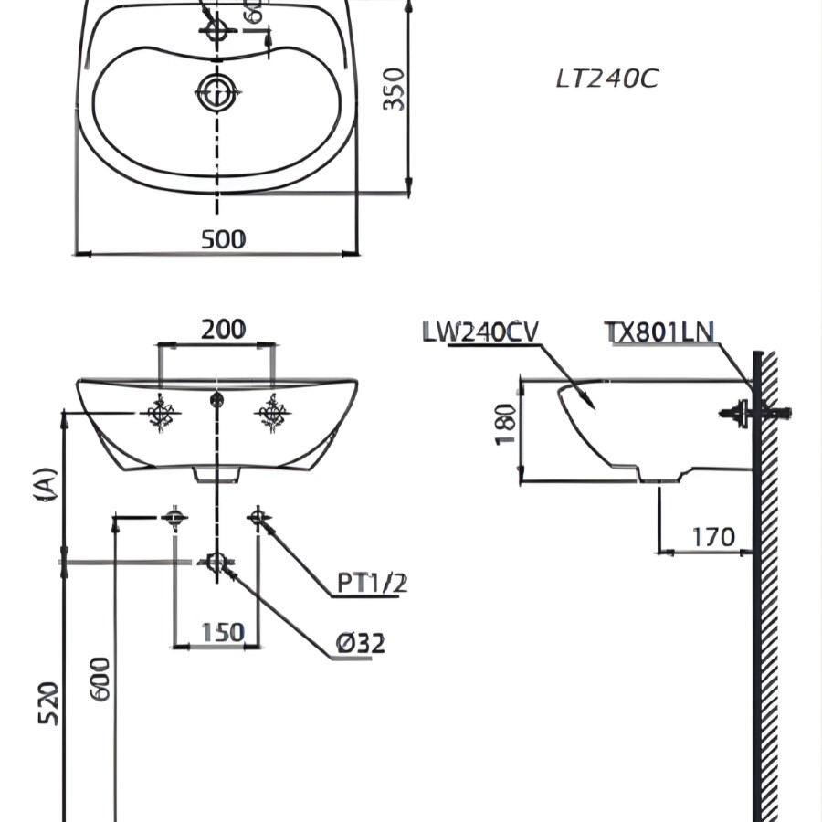Chậu rửa Lavabo treo tường Toto LT240CS