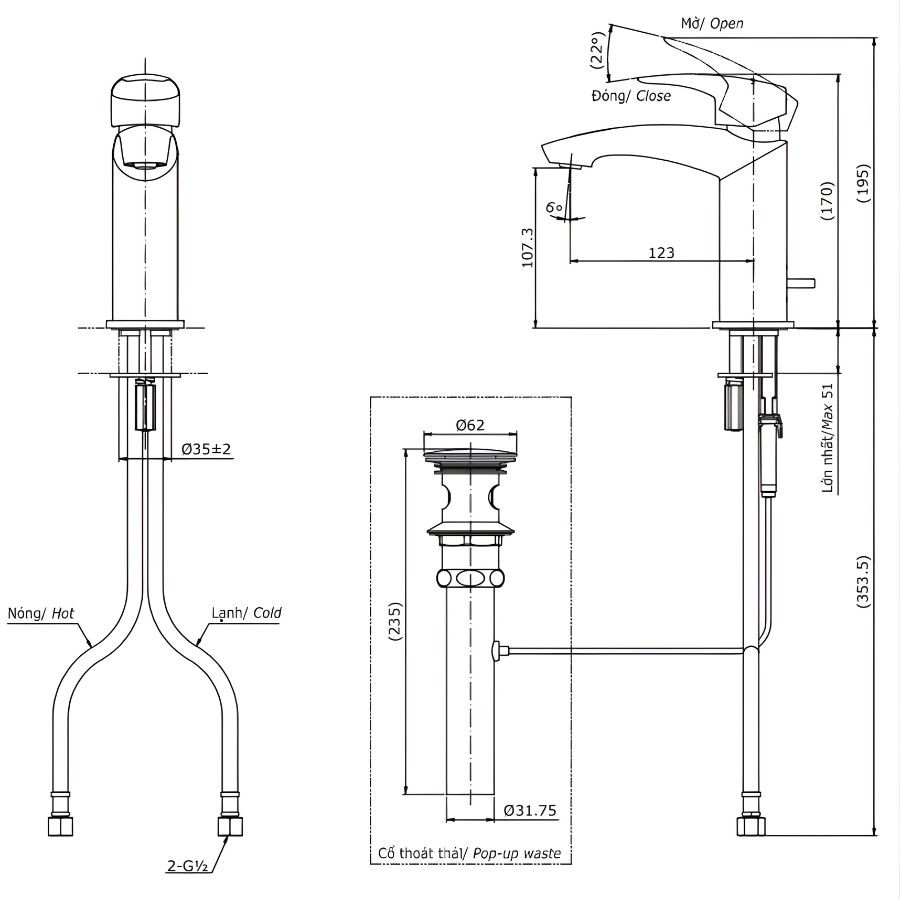 Vòi lavabo nóng lạnh TOTO TLG09301V