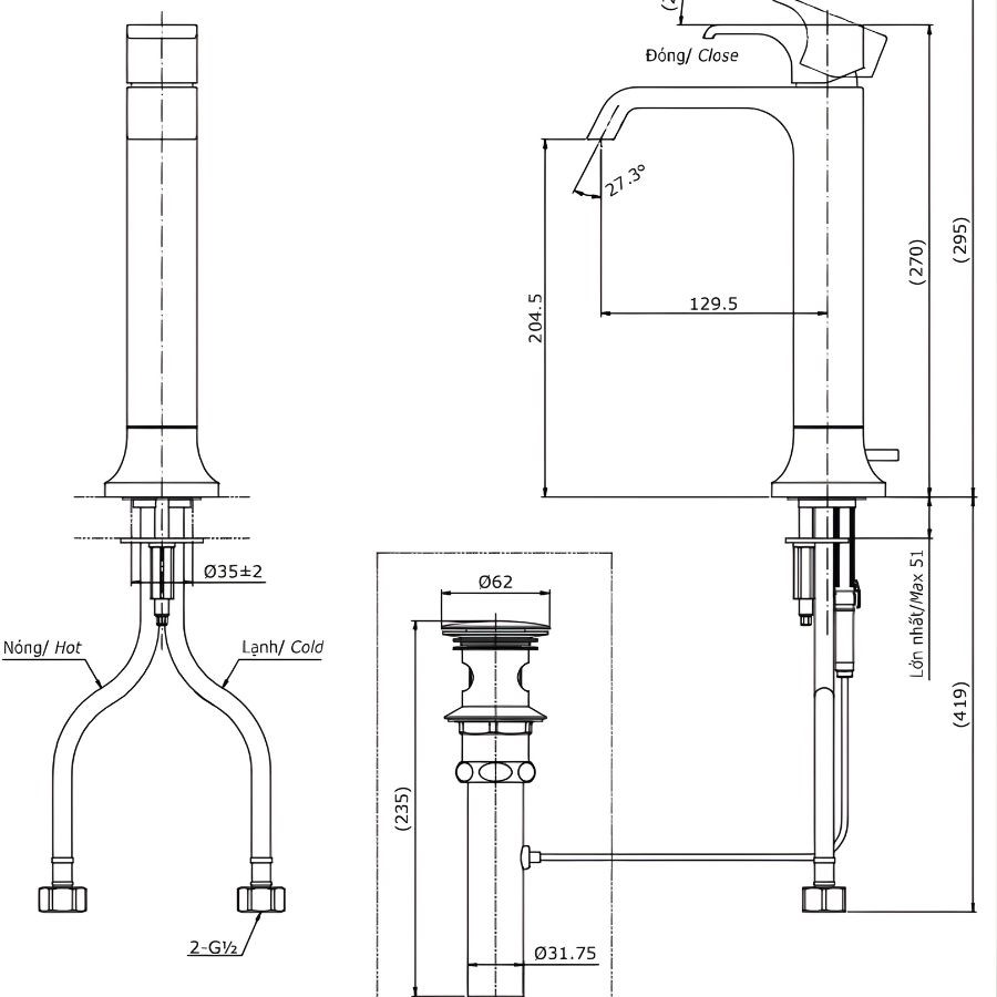 Vòi lavabo nóng lạnh TOTO TLG08305V