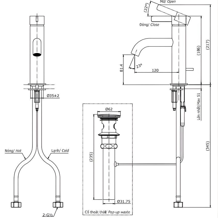 Vòi lavabo nóng lạnh TOTO TLG11301V