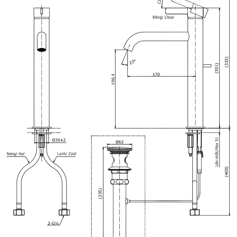 Vòi lavabo nóng lạnh TOTO TLG11305V