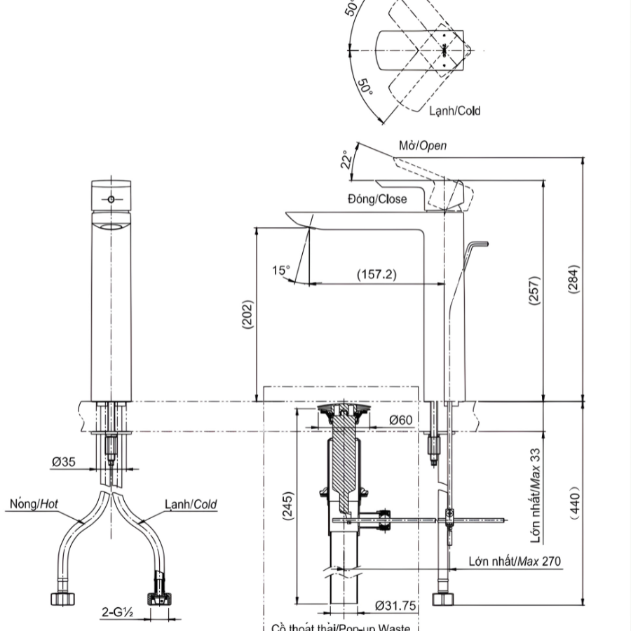Vòi lavabo nóng lạnh TOTO TLG02307V