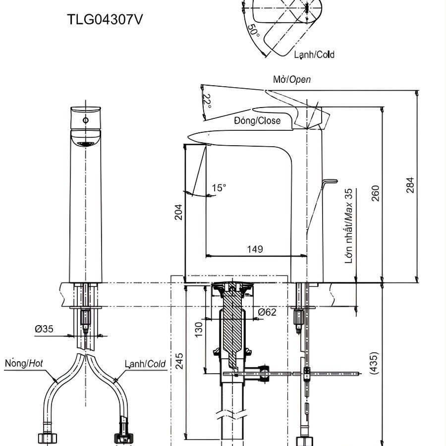 Vòi lavabo nóng lạnh TOTO TLG04307V