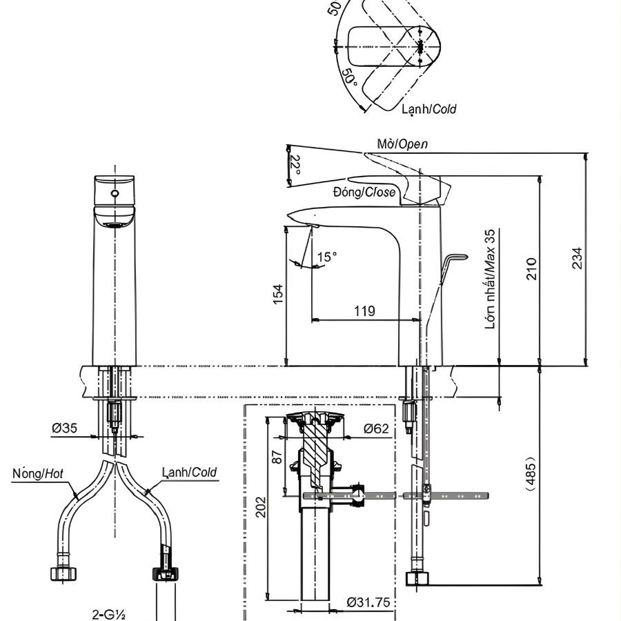 Vòi lavabo nóng lạnh TOTO TLG04304V