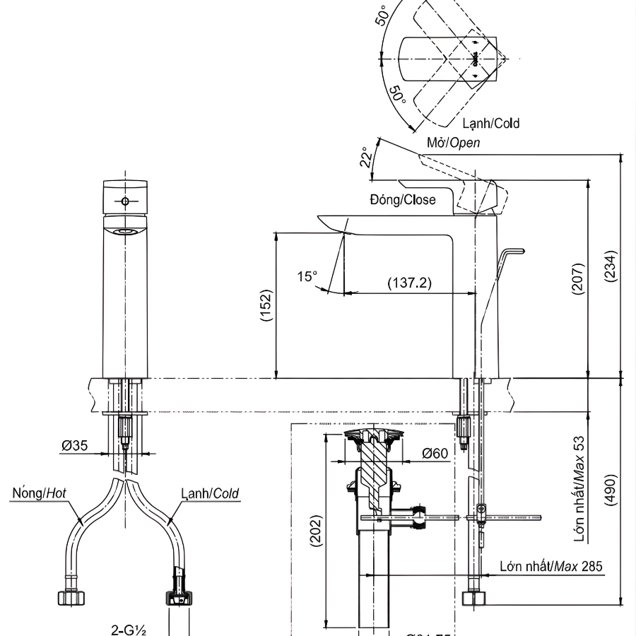 Vòi lavabo nóng lạnh TOTO TLG02304V
