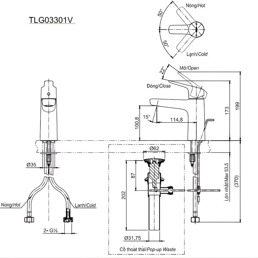 Vòi lavabo nóng lạnh TOTO TLG03301V