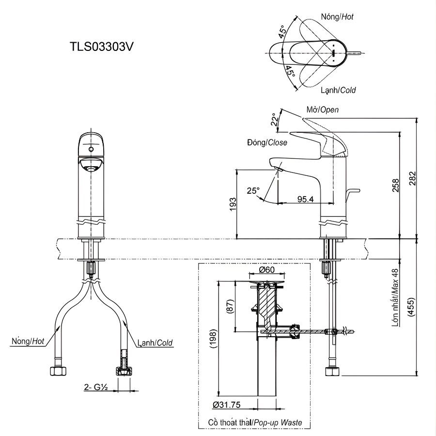 Vòi lavabo nóng lạnh TOTO TLS03303V