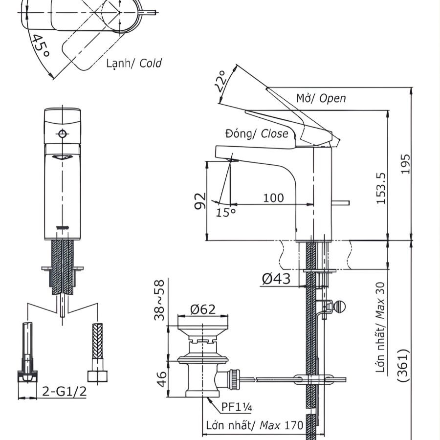 Vòi lavabo nóng lạnh TOTO TTLR302F-1NR