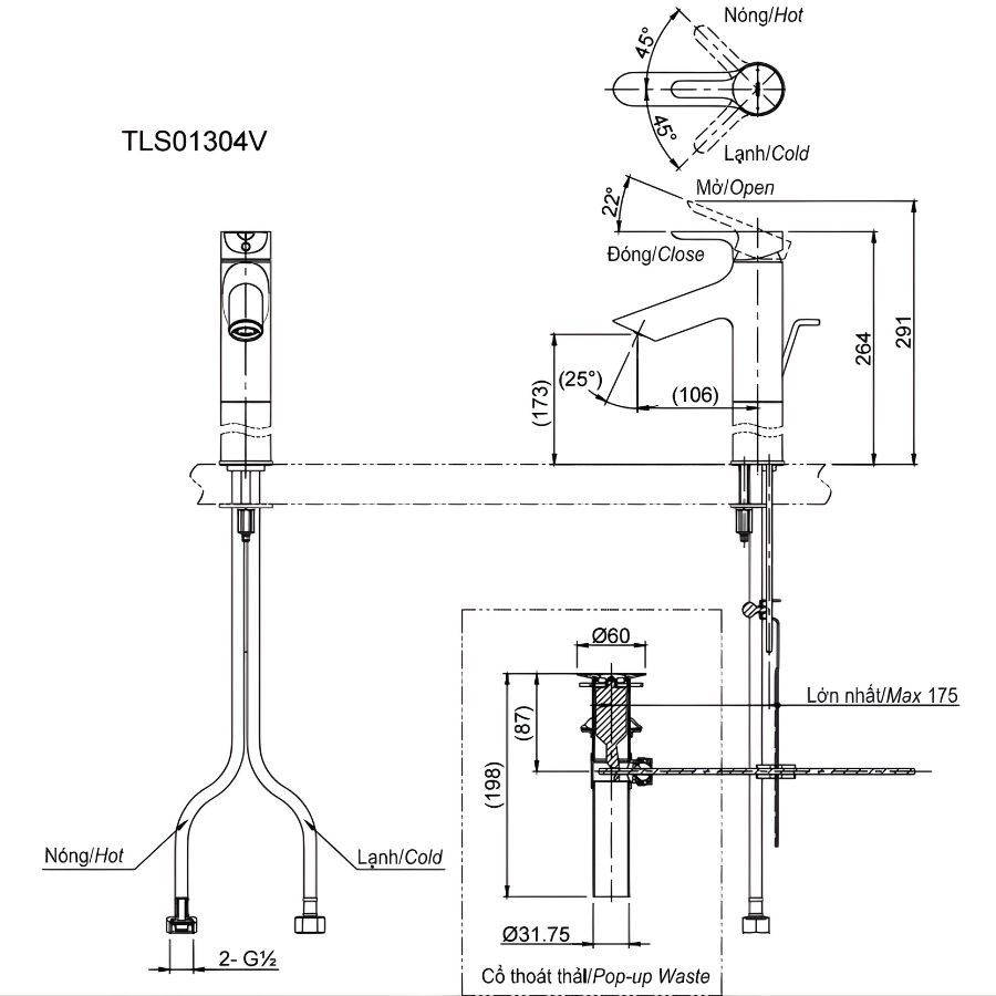 Vòi lavabo nóng lạnh TOTO TLS01304V