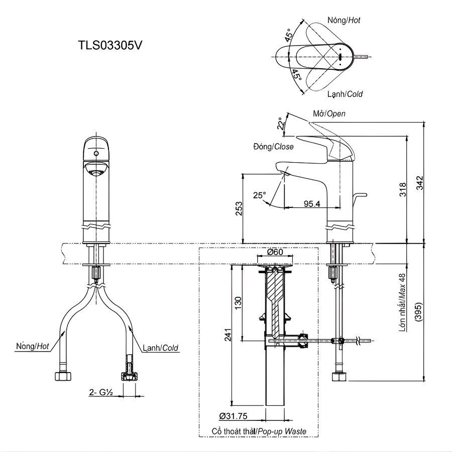 Vòi lavabo nóng lạnh TOTO TLS03305V