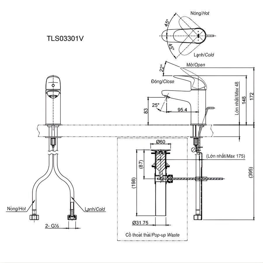 Vòi lavabo nóng lạnh TOTO TLS03301V
