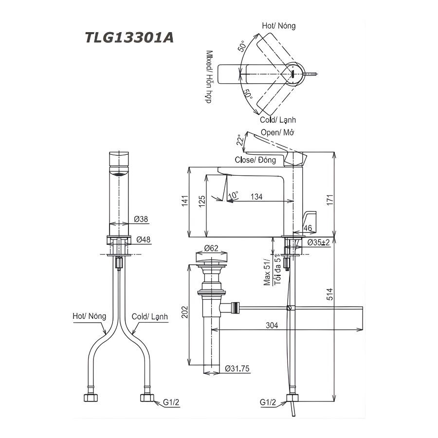 Vòi lavabo nóng lạnh TOTO TLG13301A