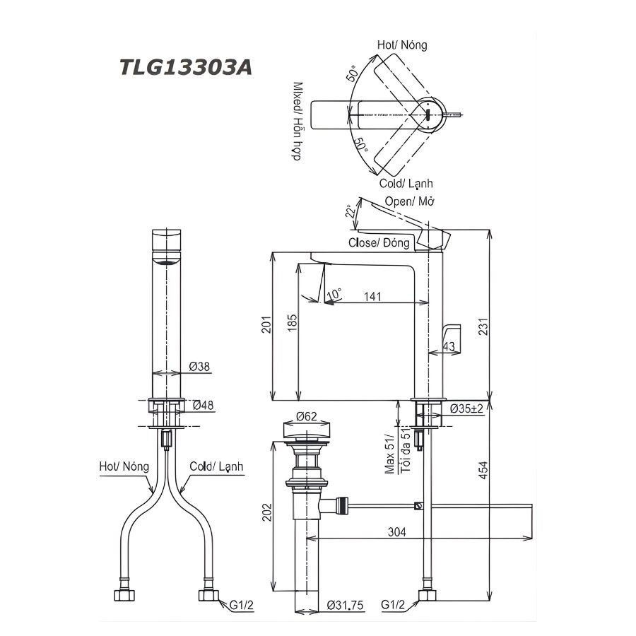 Vòi lavabo nóng lạnh TOTO TLG13303A