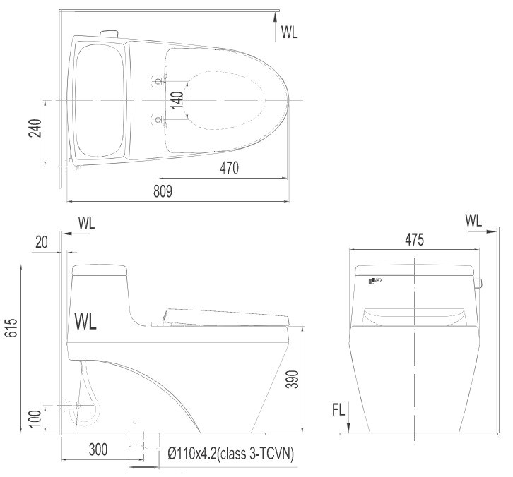Bồn Cầu 1 Khối INAX AC-1035VN Xả Nhấn