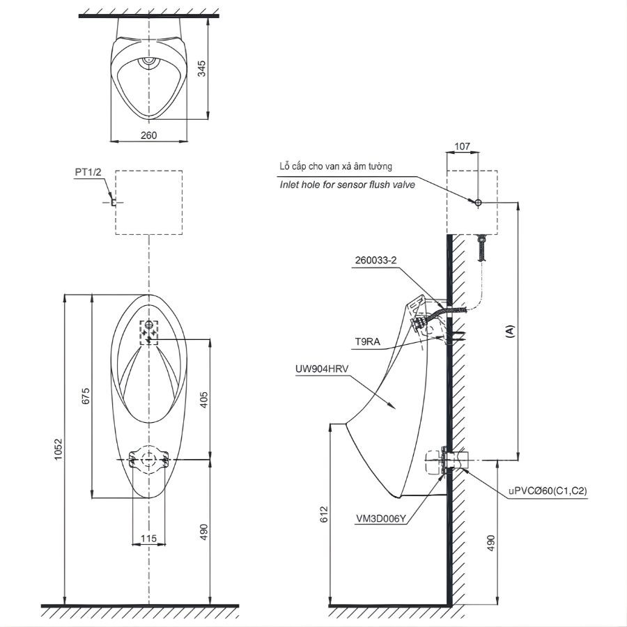 Bồn tiểu nam treo TOTO UT904HR