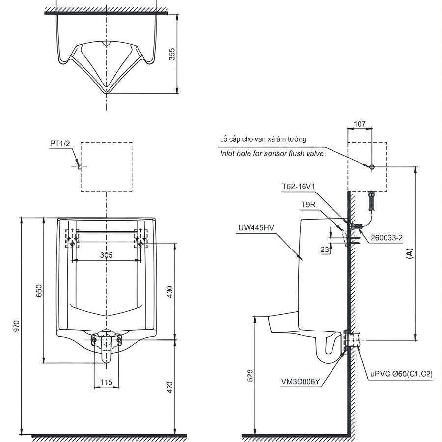 Bồn tiểu nam treo TOTO UT445H