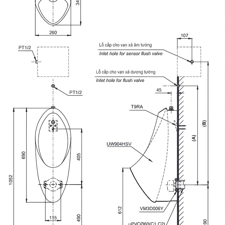 Bồn tiểu nam treo TOTO UT904HN