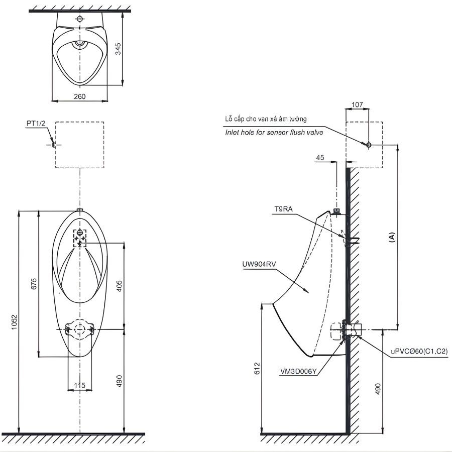 Bồn tiểu nam treo TOTO UT904R