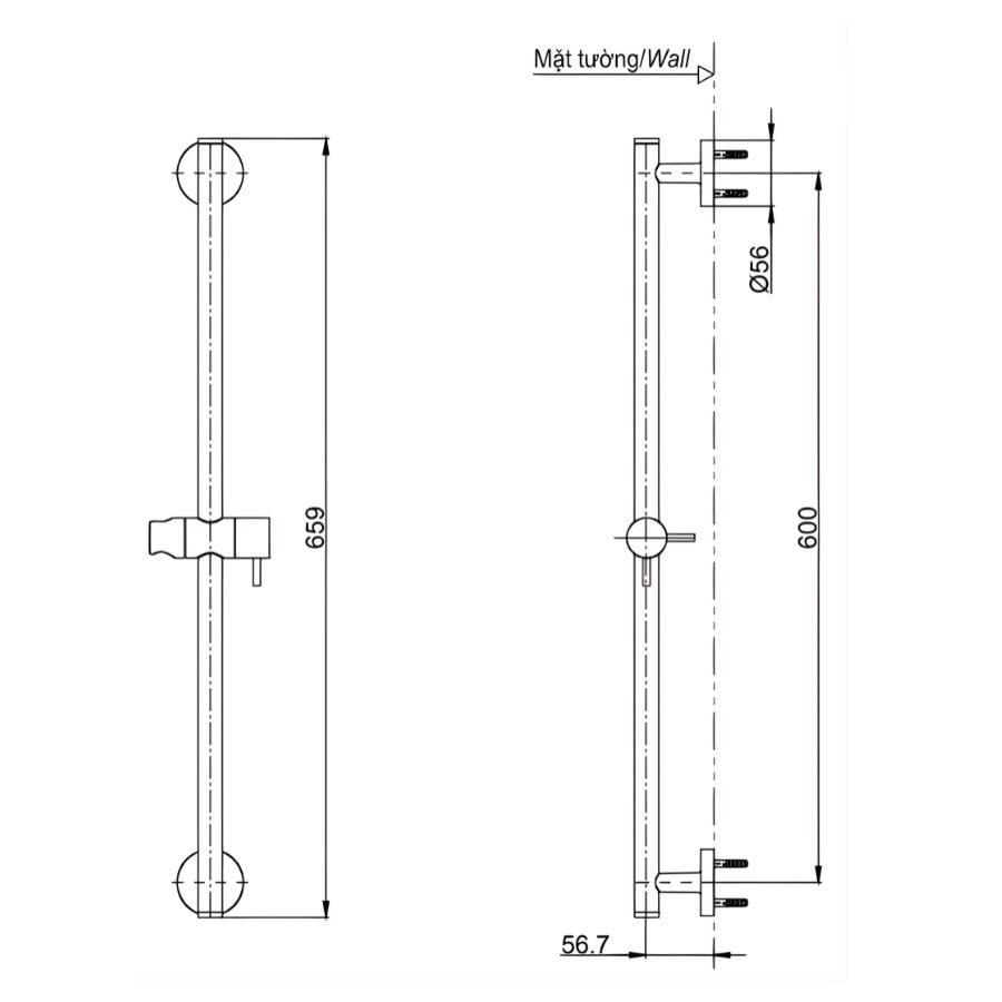 Thanh trượt sen tắm TOTO TBW01016B