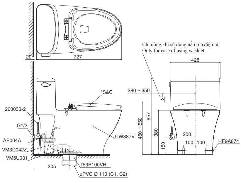 Bồn Cầu TOTO MS887RT2 (MS887T2) Một Khối Nắp TC393VS