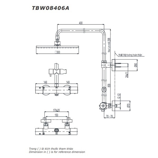 Sen cây tắm nhiệt độ TOTO TBW08406A bát buông 300mm