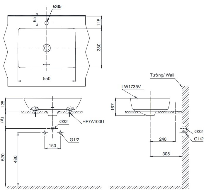 Chậu Rửa Mặt Lavabo Toto LT1735#XW Đặt Bàn