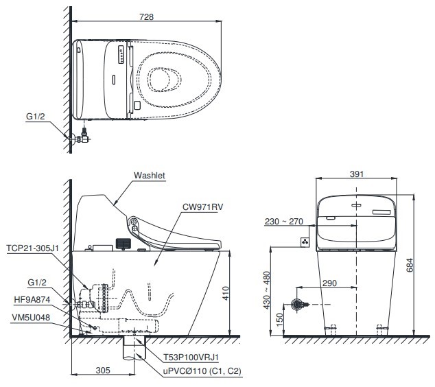 Bồn cầu điện tử thông minh TOTO dòng GG C971/TCF9433A cao cấp