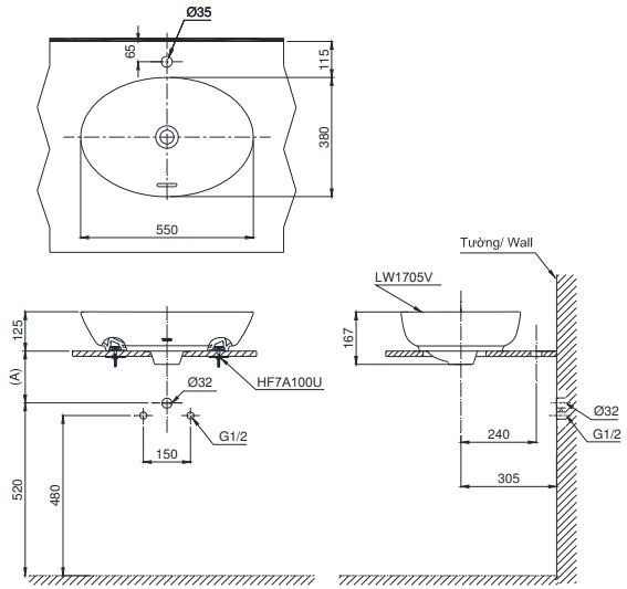 Chậu Đặt Bàn Lavabo LT1705XW Chính Hãng