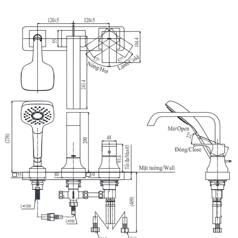 Vòi xả bồn tắm 3 lỗ TOTO TBG08305AA
