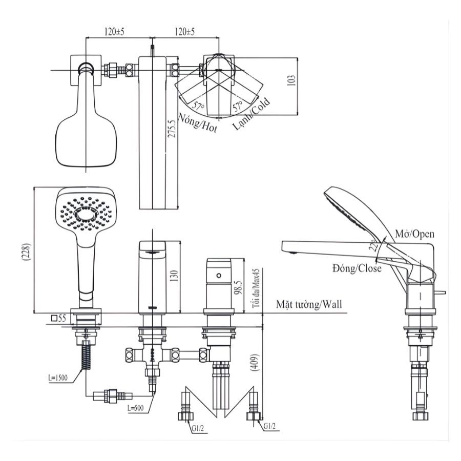 Vòi xả bồn tắm 3 lỗ nóng lạnh TOTO TBG10305AA