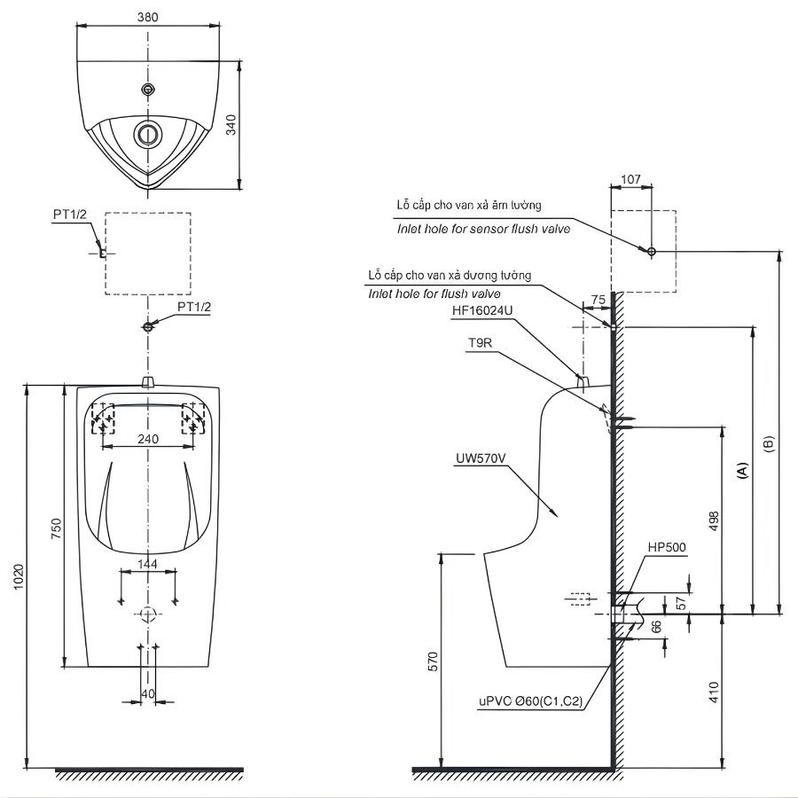 Bồn tiểu nam treo tường TOTO UT570T