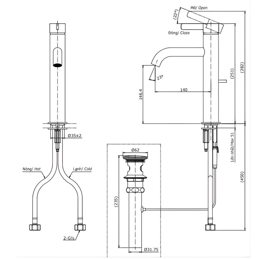 Vòi lavabo nóng lạnh TOTO TLG11303V