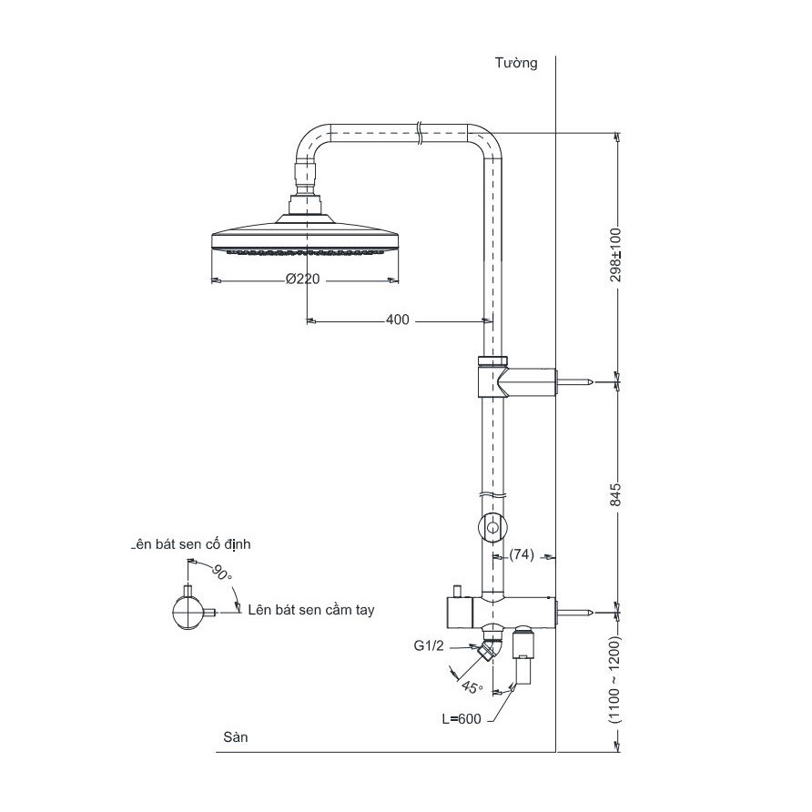 Thân Sen Cây Tắm Đứng TOTO TBW01001BA Bát Sen Tròn
