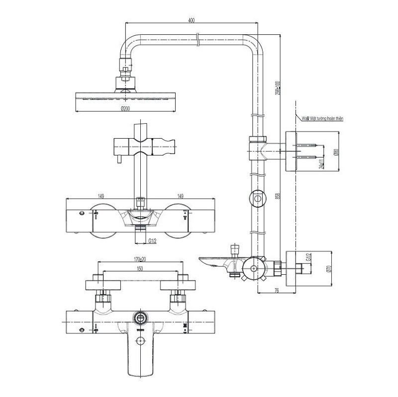 Thân Sen Cây Tắm Đứng TOTO TBW07401A Bát Sen Tròn