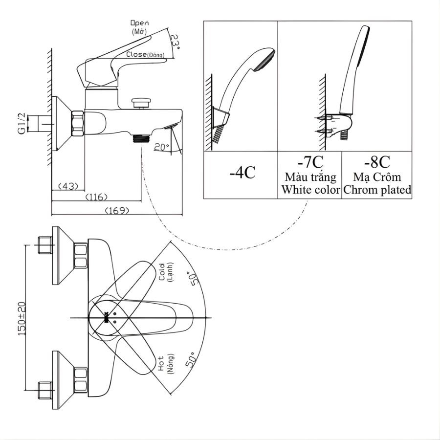 Vòi sen tắm Inax BFV-1113S-4C