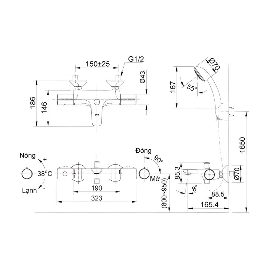 Sen tắm cầm tay nhiệt độ Inax BFV-3413T-3C