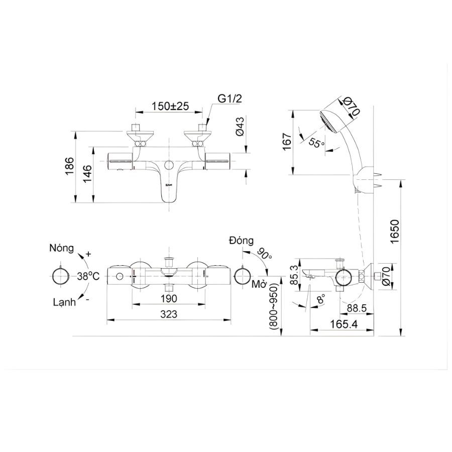 Sen tắm cầm tay nhiệt độ Inax BFV-3413T-7C