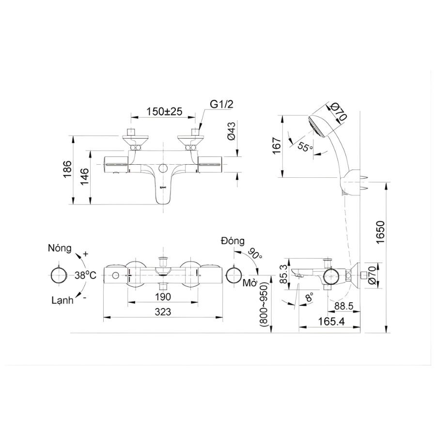 Sen tắm cầm tay nhiệt độ Inax BFV-3413T-4C