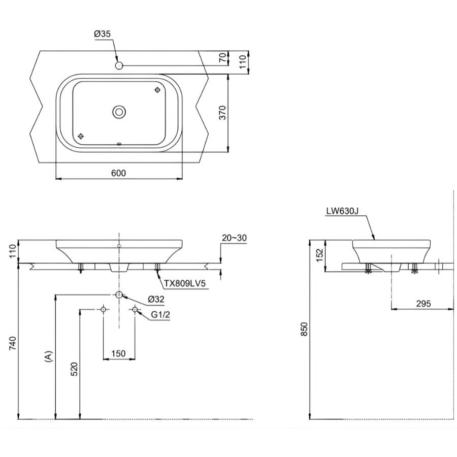Chậu Rửa Lavabo Toto đặt bàn LW630JDW/F#MDR