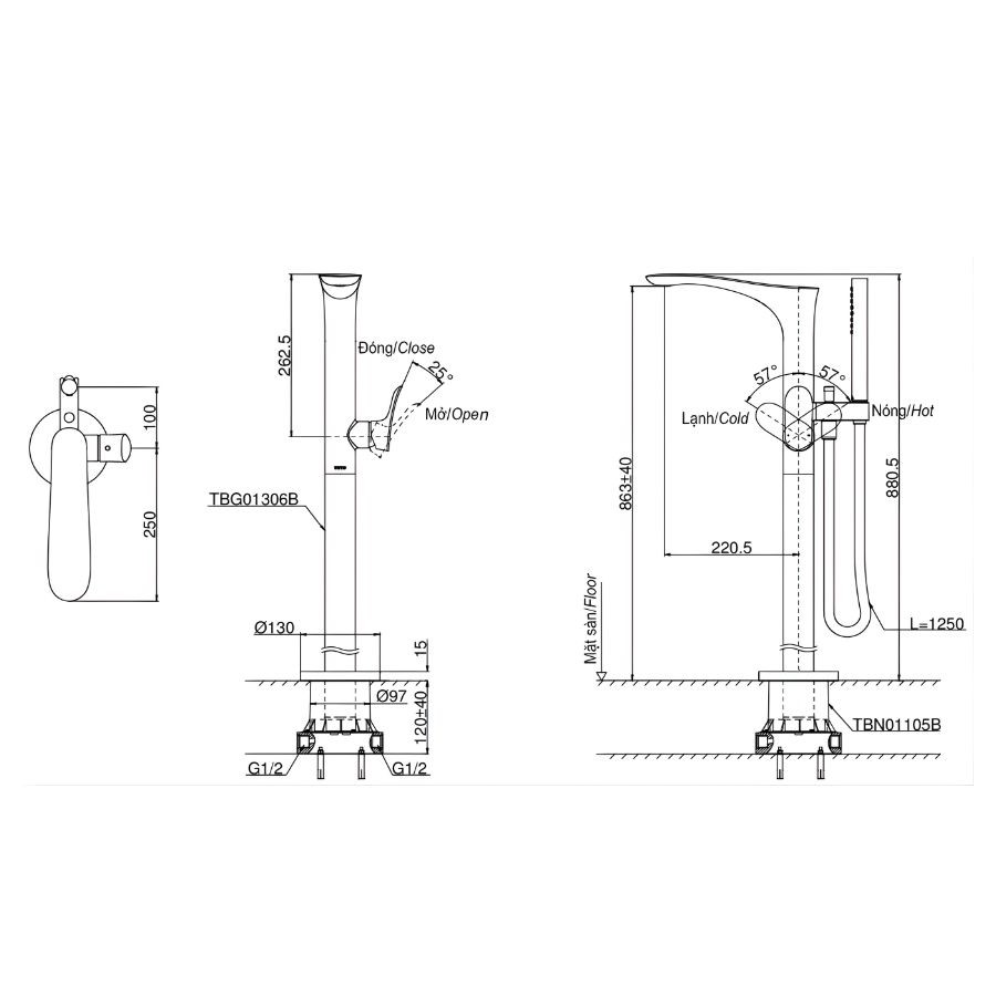 Vòi xả bồn nóng lạnh TOTO TBG01306BA/TBN01105B