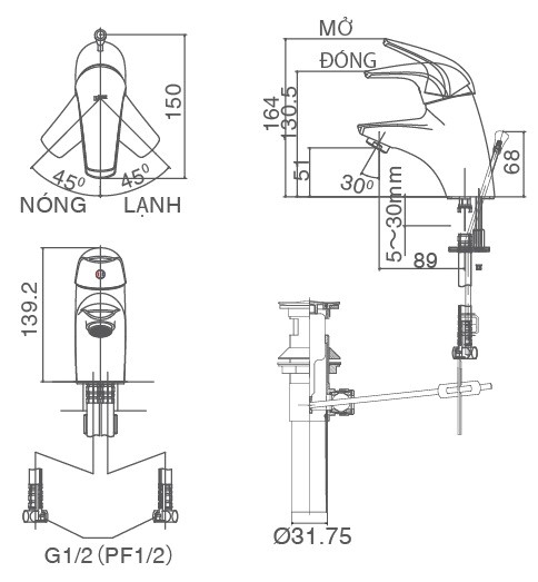 Vòi lavabo nóng lạnh INAX LFV-3002S