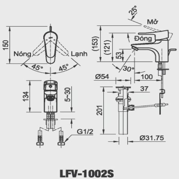 Vòi lavabo nóng lạnh INAX LFV-1002S