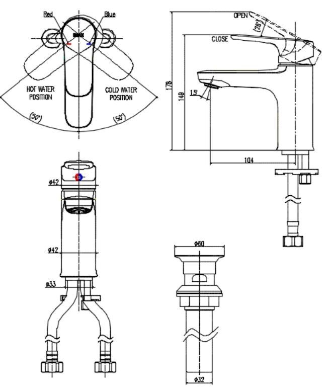 Vòi lavabo nóng lạnh INAX LFV-1402S-R