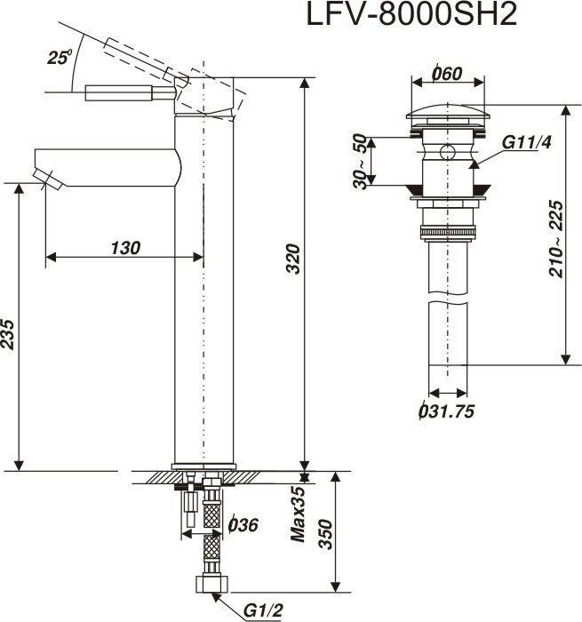 Vòi lavabo nóng lạnh INAX LFV-8000SH2
