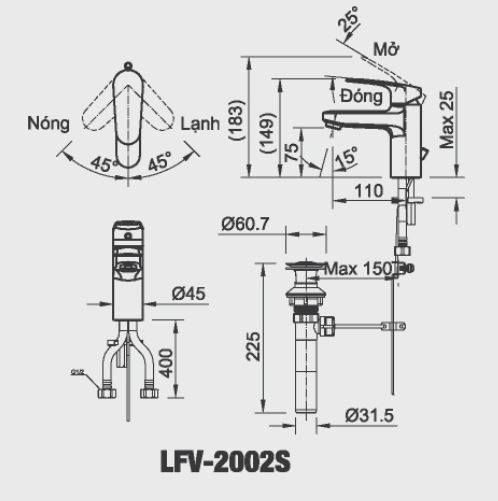 Vòi lavabo nóng lạnh INAX LFV-2002S