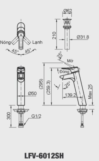 Vòi lavabo nóng lạnh INAX LFV-6012SH