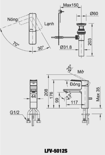 Vòi lavabo nóng lạnh INAX LFV-5012S